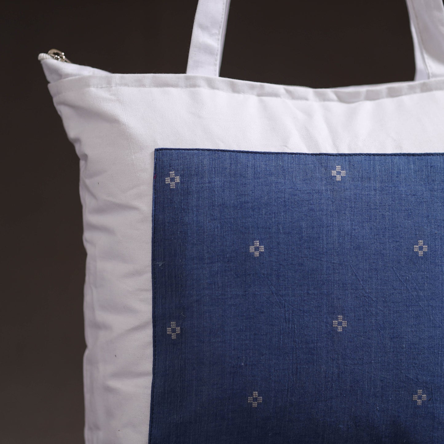 Blue - handcrafted jacquard patch canvas cotton shoulder