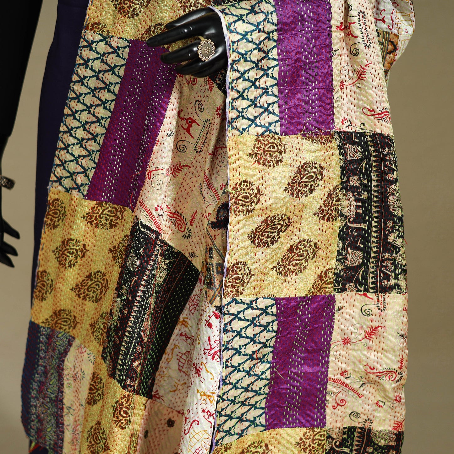 Multicolor - patchwork reversible silk bengal kantha work