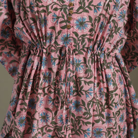 Pink Sanganeri Block Print Cotton Kaftan (Medium) 