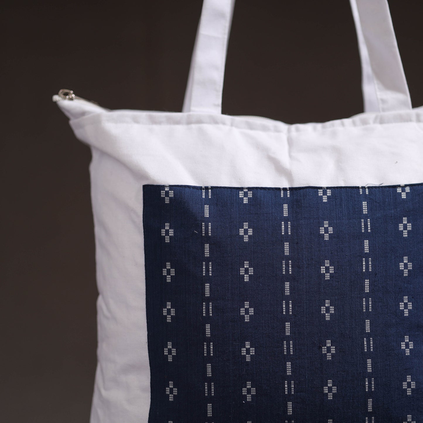 Blue - handcrafted jacquard patch canvas cotton shoulder