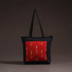 Red - handcrafted ikat patch canvas cotton shoulder bag 25