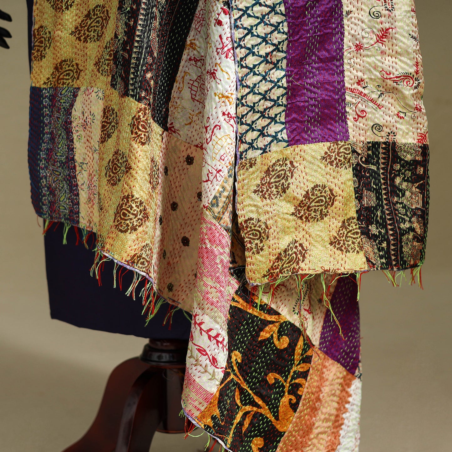 Multicolor - patchwork reversible silk bengal kantha work