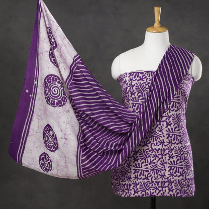 Purple - 3pc Kutch Batik Printed Cotton Suit Material Set 13