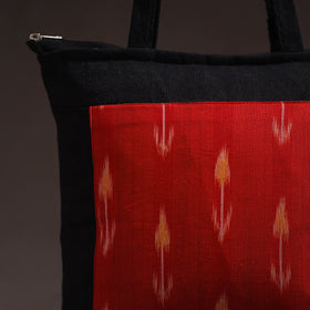 Red - handcrafted ikat patch canvas cotton shoulder bag 25