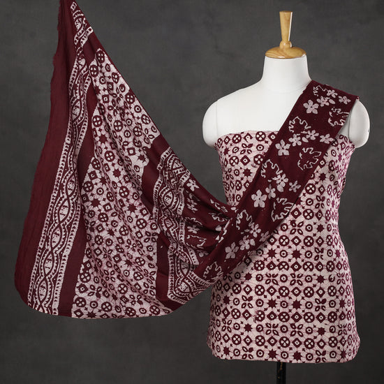 Maroon - 3pc Kutch Batik Printed Cotton Suit Material Set 14