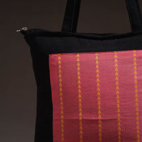 Red - handcrafted jacquard patch canvas cotton shoulder bag