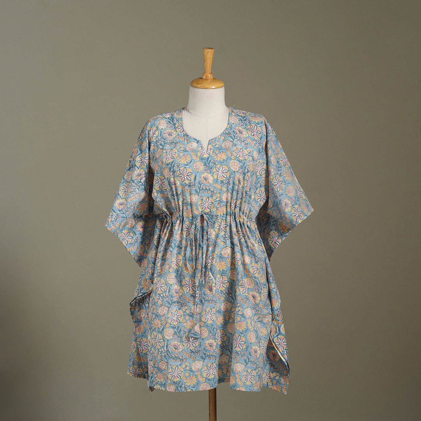 Blue Sanganeri Block Print Cotton Kaftan (Medium) 