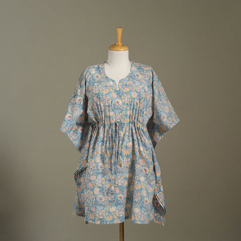 Blue Sanganeri Block Print Cotton Kaftan (Medium) 
