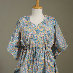 Blue Sanganeri Block Print Cotton Kaftan (Medium) 