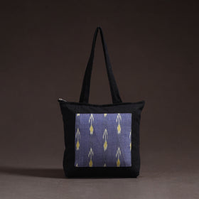 Blue - handcrafted ikat patch canvas cotton shoulder bag 28