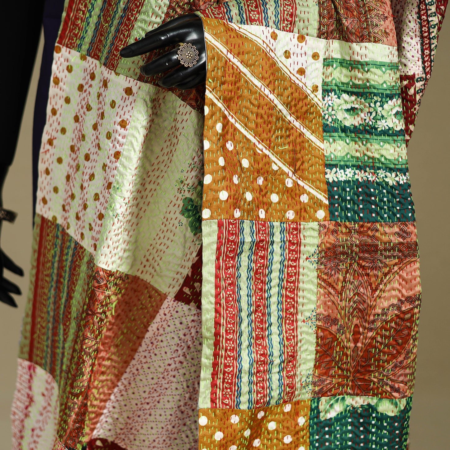 Multicolor - patchwork reversible silk bengal kantha work