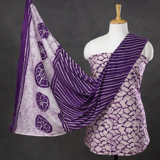 Purple - 3pc Kutch Batik Printed Cotton Suit Material Set 16