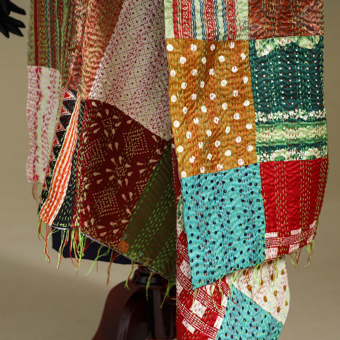 Multicolor - patchwork reversible silk bengal kantha work