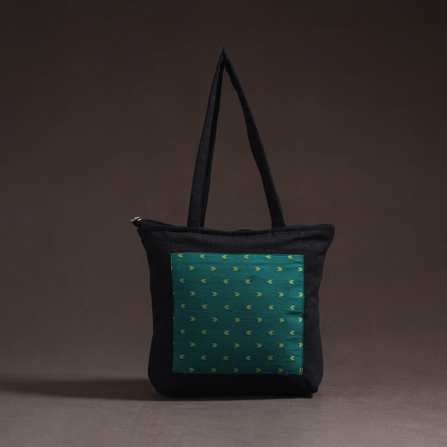 Green - handcrafted jacquard patch canvas cotton shoulder