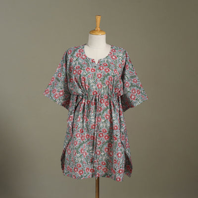 Green Sanganeri Block Print Cotton Kaftan (Medium) 