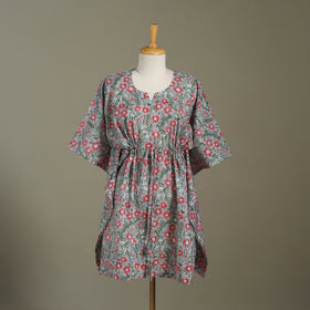 Green Sanganeri Block Print Cotton Kaftan (Medium) 