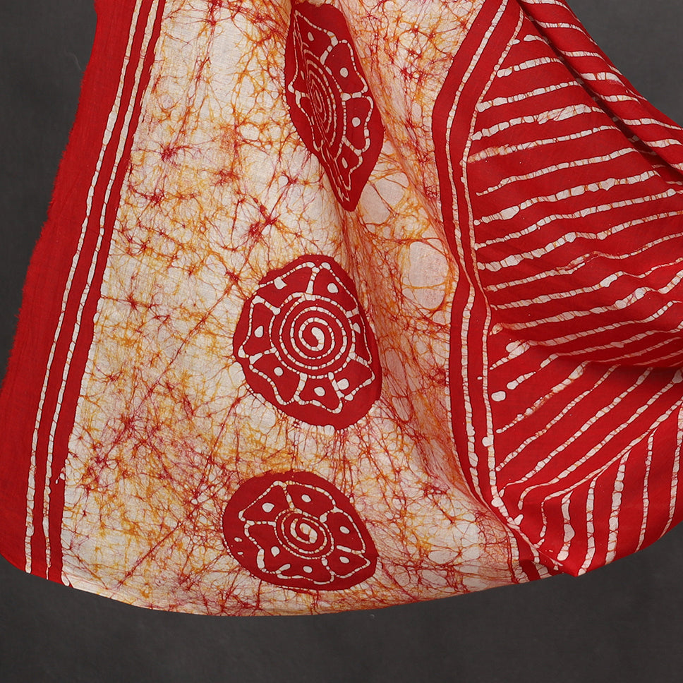 Red - 3pc Kutch Batik Printed Cotton Suit Material Set 17