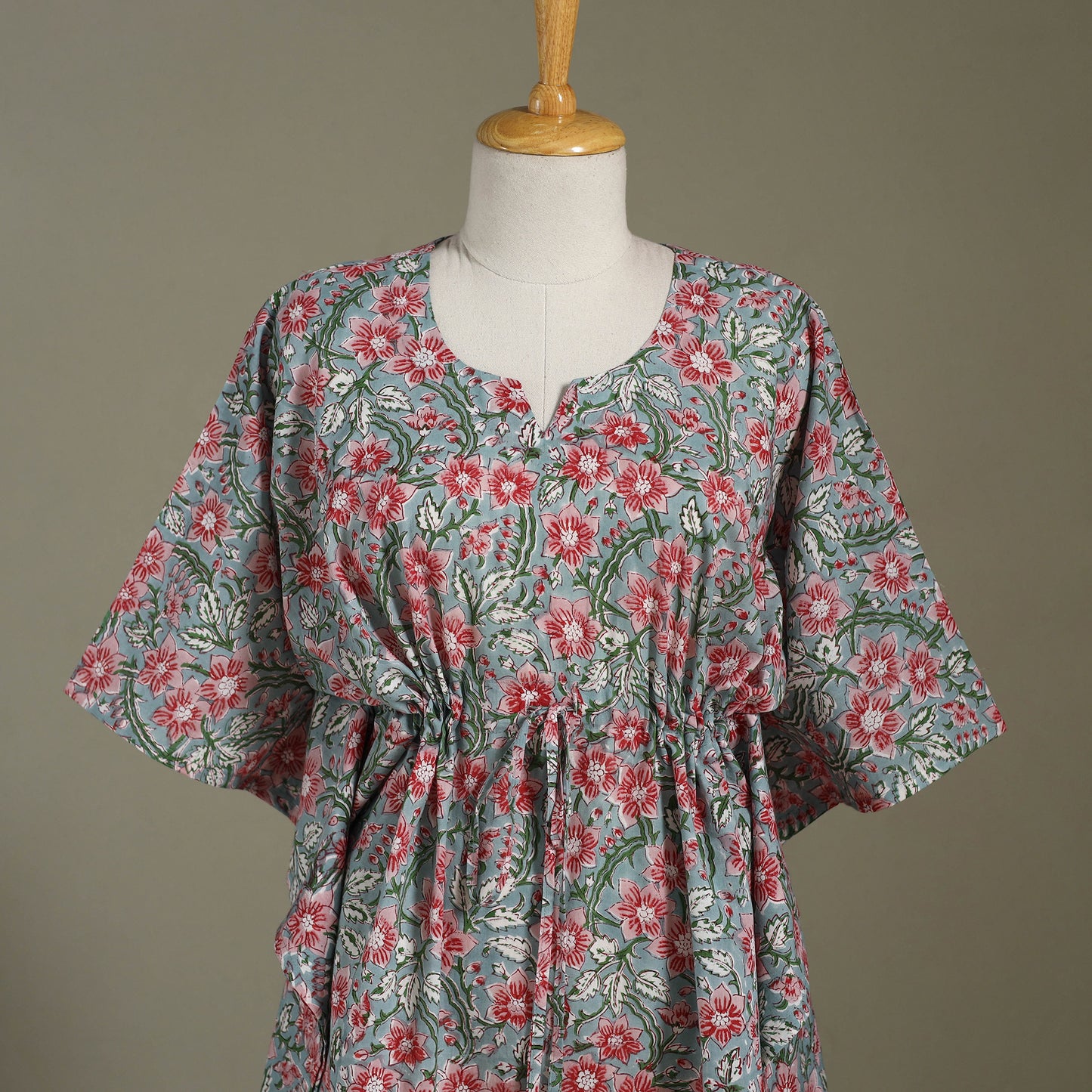 Green Sanganeri Block Print Cotton Kaftan (Medium) 