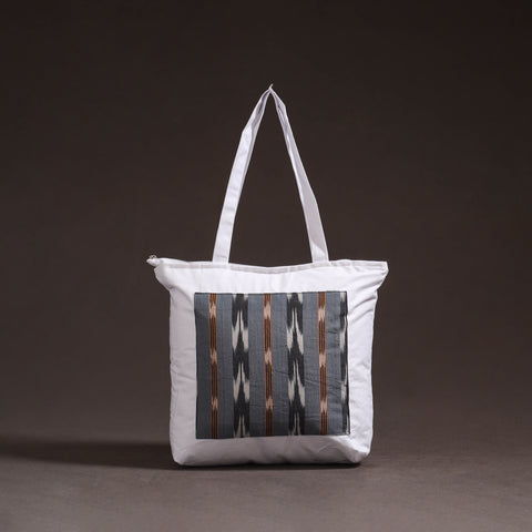 Grey - handcrafted ikat patch canvas cotton shoulder bag 22