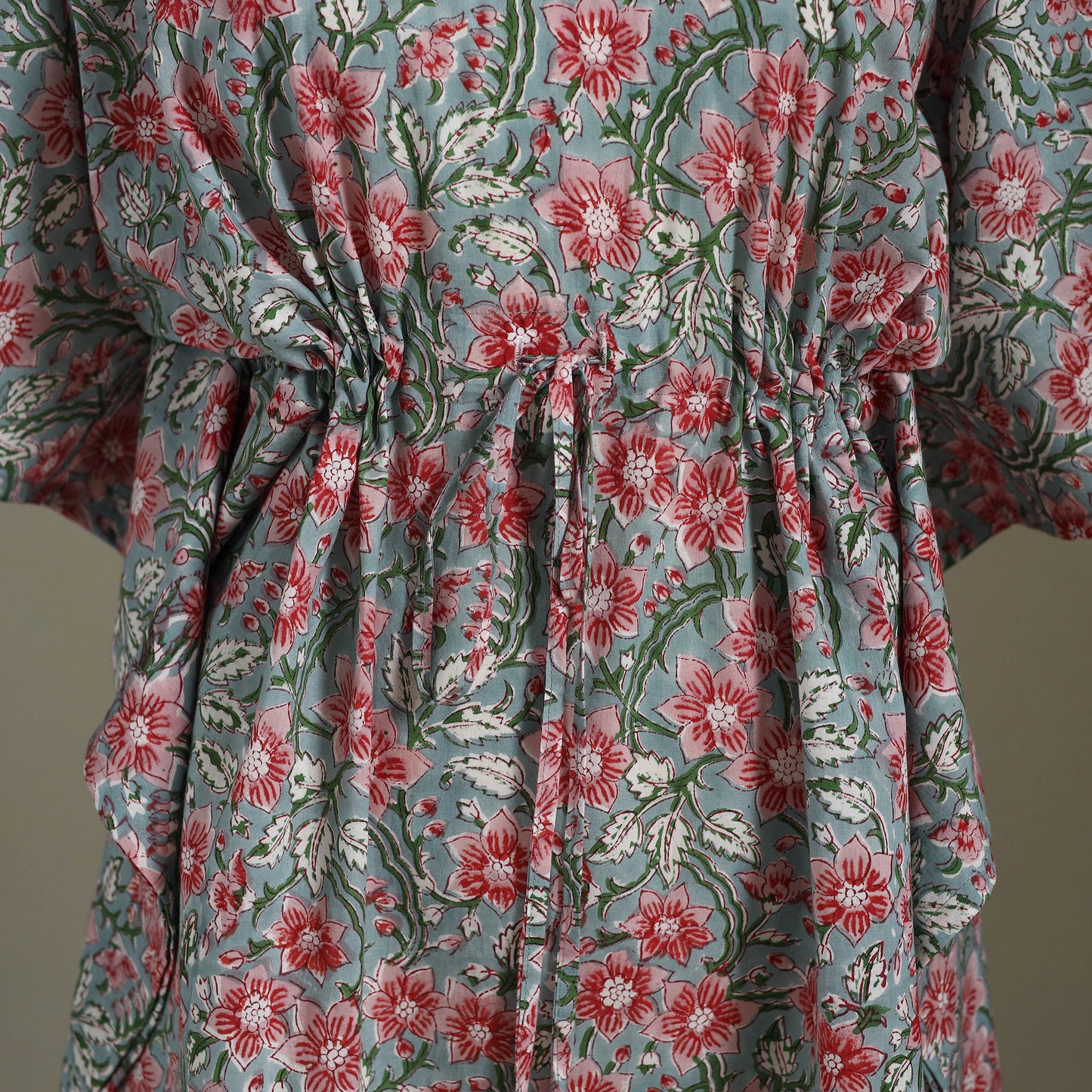 Green Sanganeri Block Print Cotton Kaftan (Medium) 