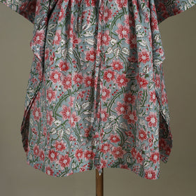 Green Sanganeri Block Print Cotton Kaftan (Medium) 