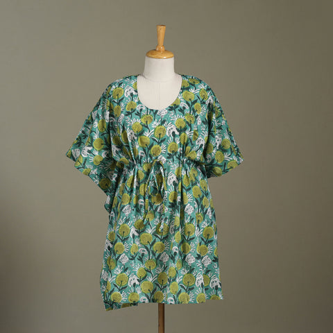 Green Sanganeri Block Print Cotton Kaftan (Medium) 