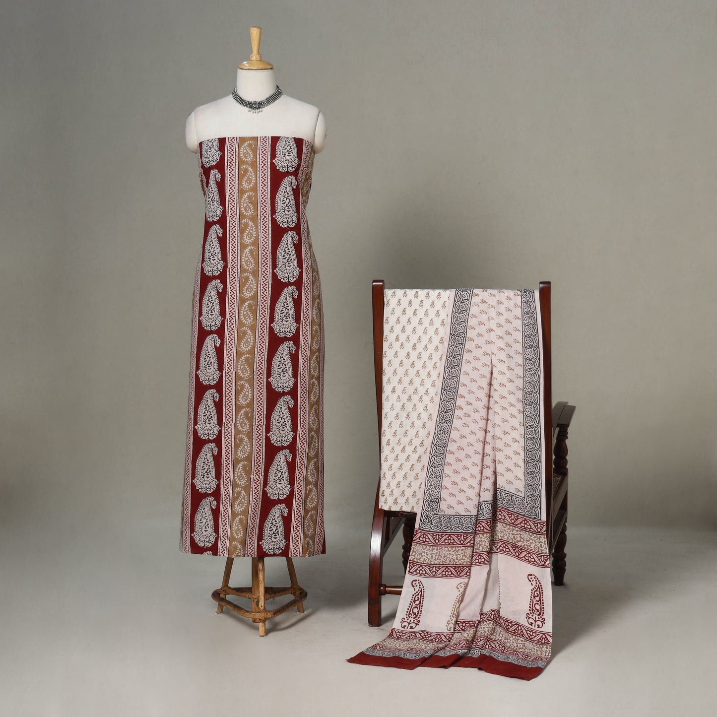 Red - 3pc cotton unstitched bagh dress material 11