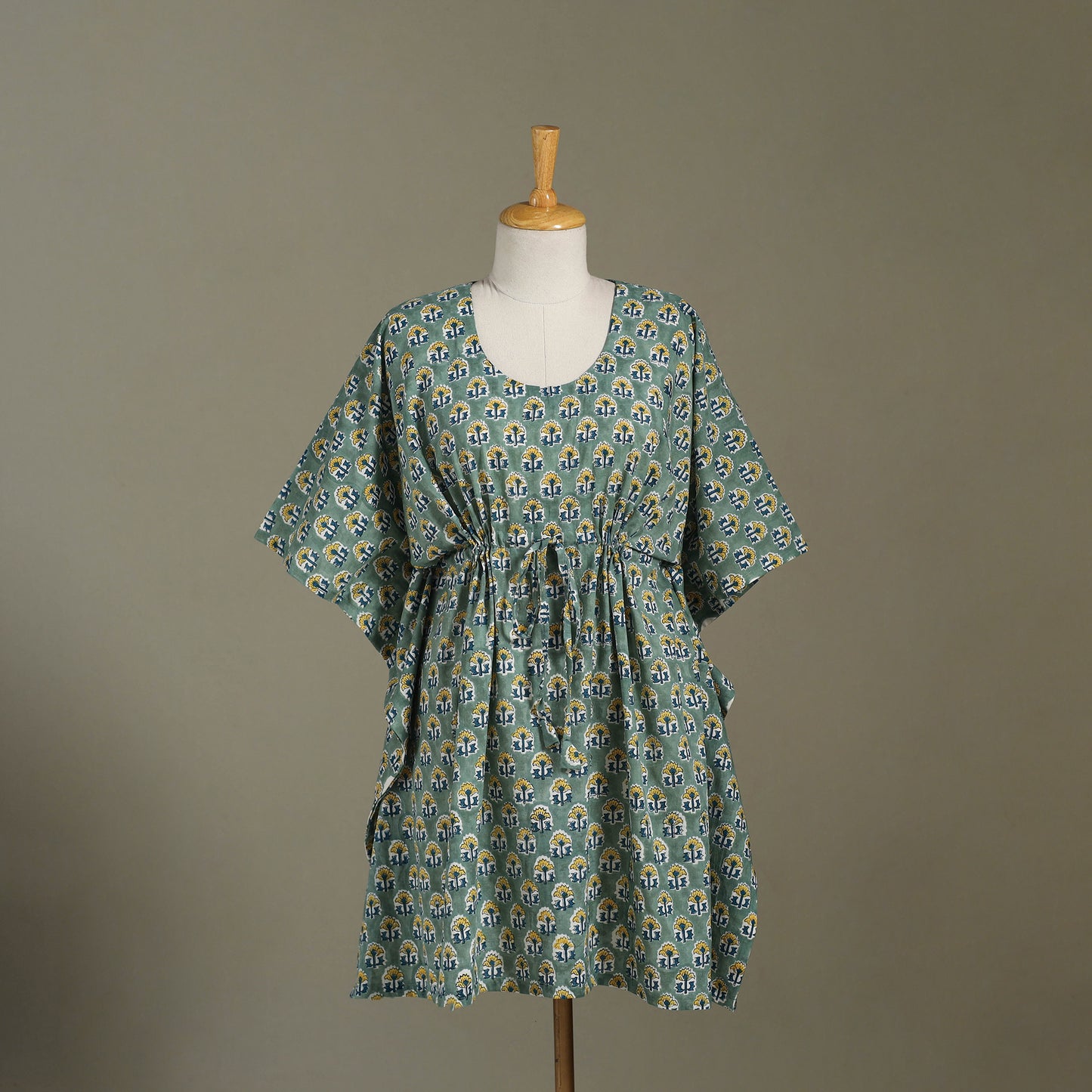 Green Sanganeri Block Print Cotton Kaftan (Medium) 