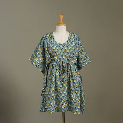 Green Sanganeri Block Print Cotton Kaftan (Medium) 