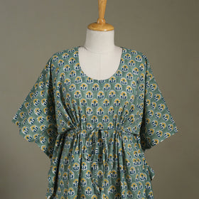 Green Sanganeri Block Print Cotton Kaftan (Medium) 