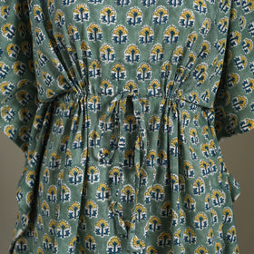 Green Sanganeri Block Print Cotton Kaftan (Medium) 
