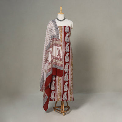 Red - 3pc cotton unstitched bagh dress material 11