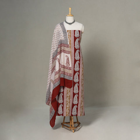 Red - 3pc cotton unstitched bagh dress material 11