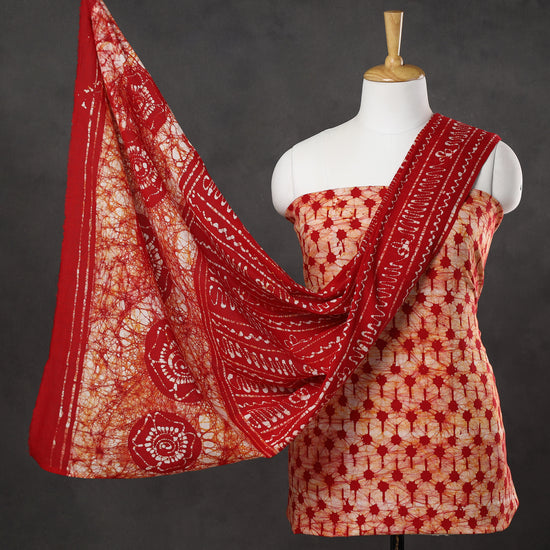 Red - 3pc Kutch Batik Printed Cotton Suit Material Set 22