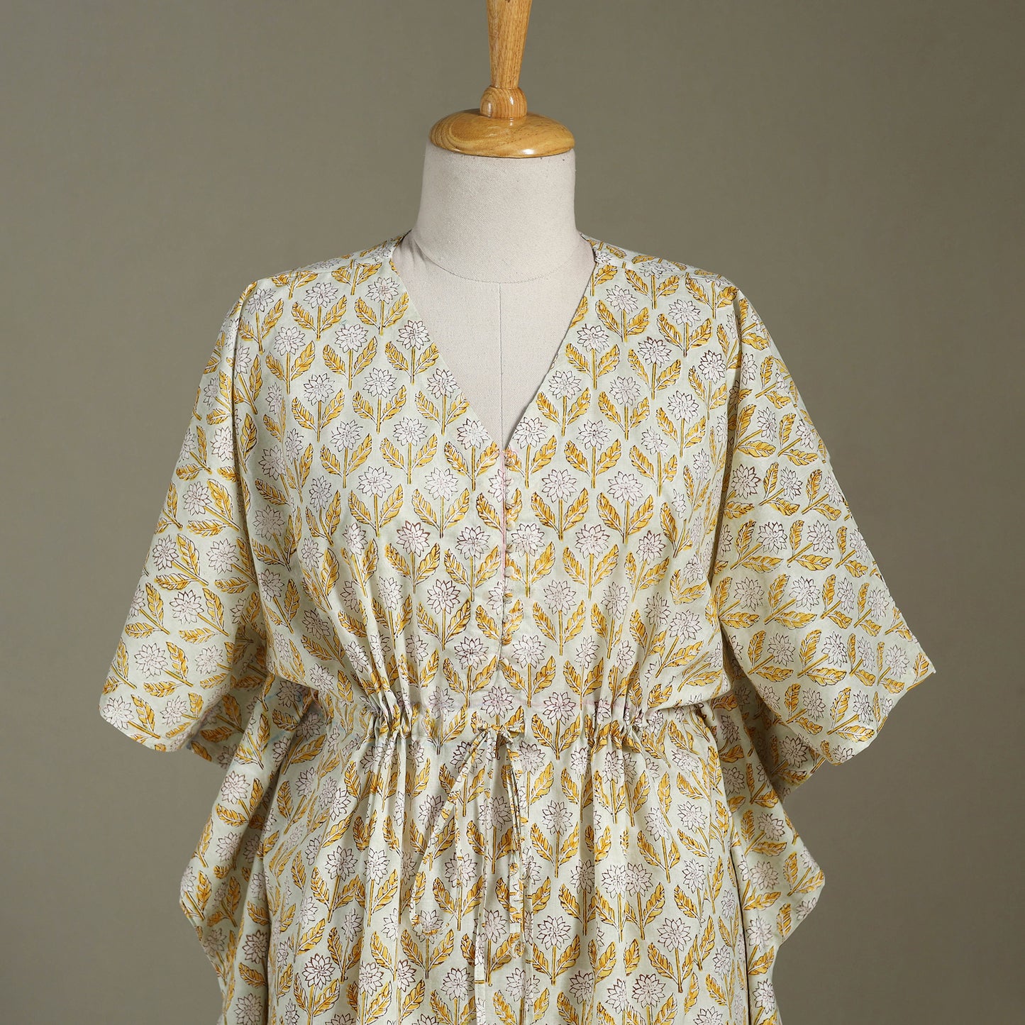 White Sanganeri Block Print Cotton Kaftan (Medium) 