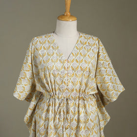 White Sanganeri Block Print Cotton Kaftan (Medium) 