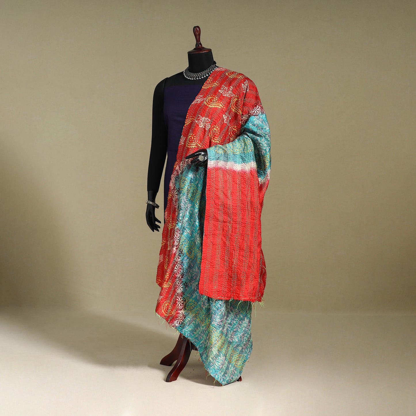 Multicolor - patchwork reversible silk bengal kantha work