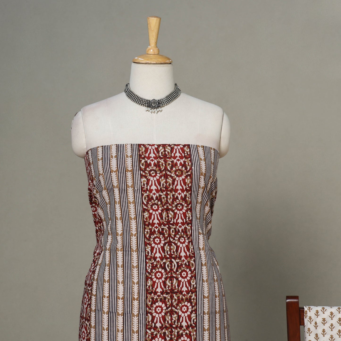 Beige - 3pc cotton unstitched bagh dress material 12