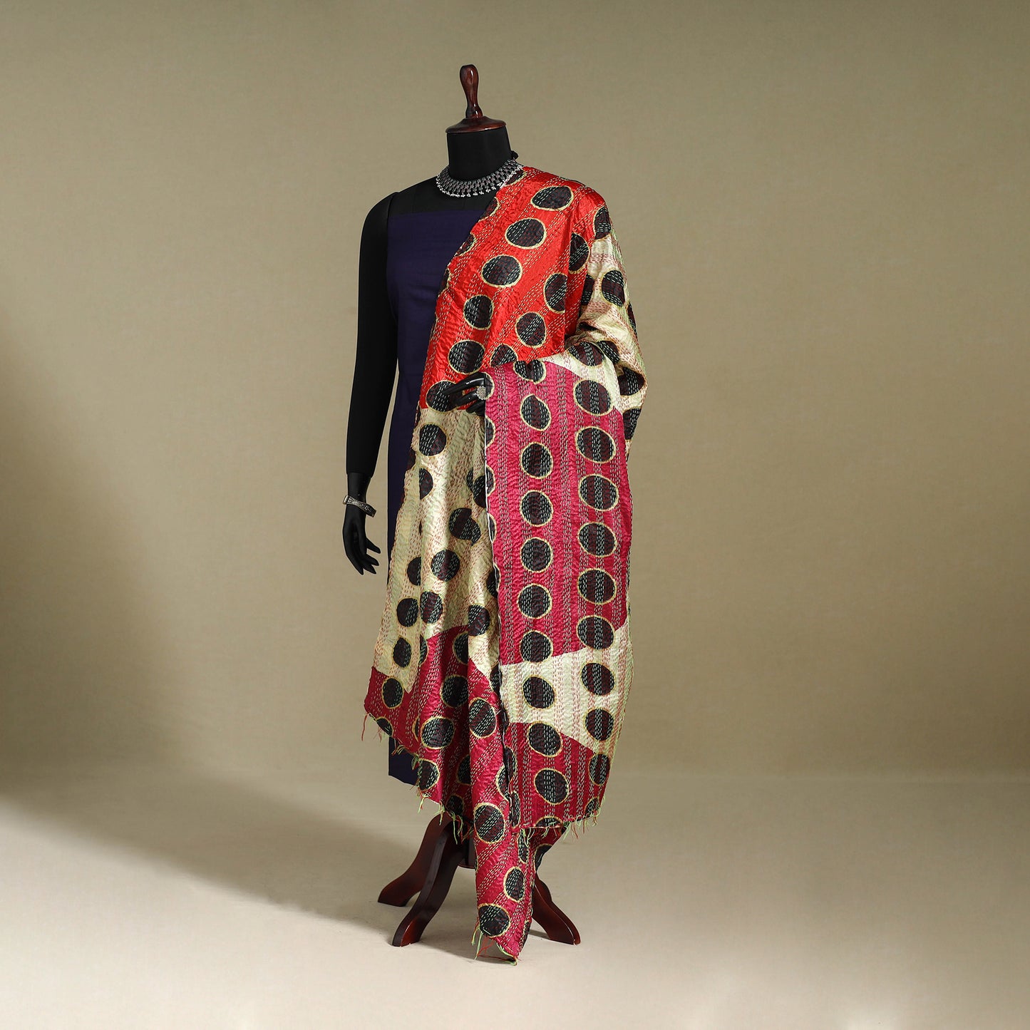 Multicolor - patchwork reversible silk bengal kantha work