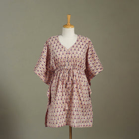 Peach Sanganeri Block Print Cotton Kaftan (Medium) 