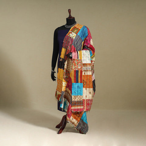 Multicolor - patchwork reversible silk bengal kantha work