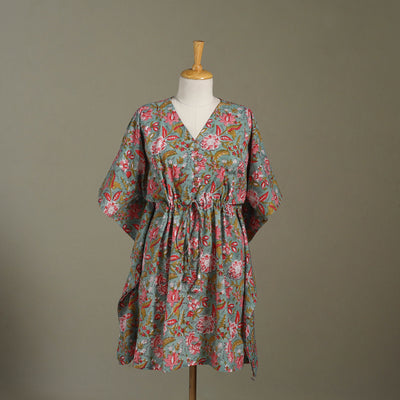 Green Sanganeri Block Print Cotton Kaftan (Medium) 