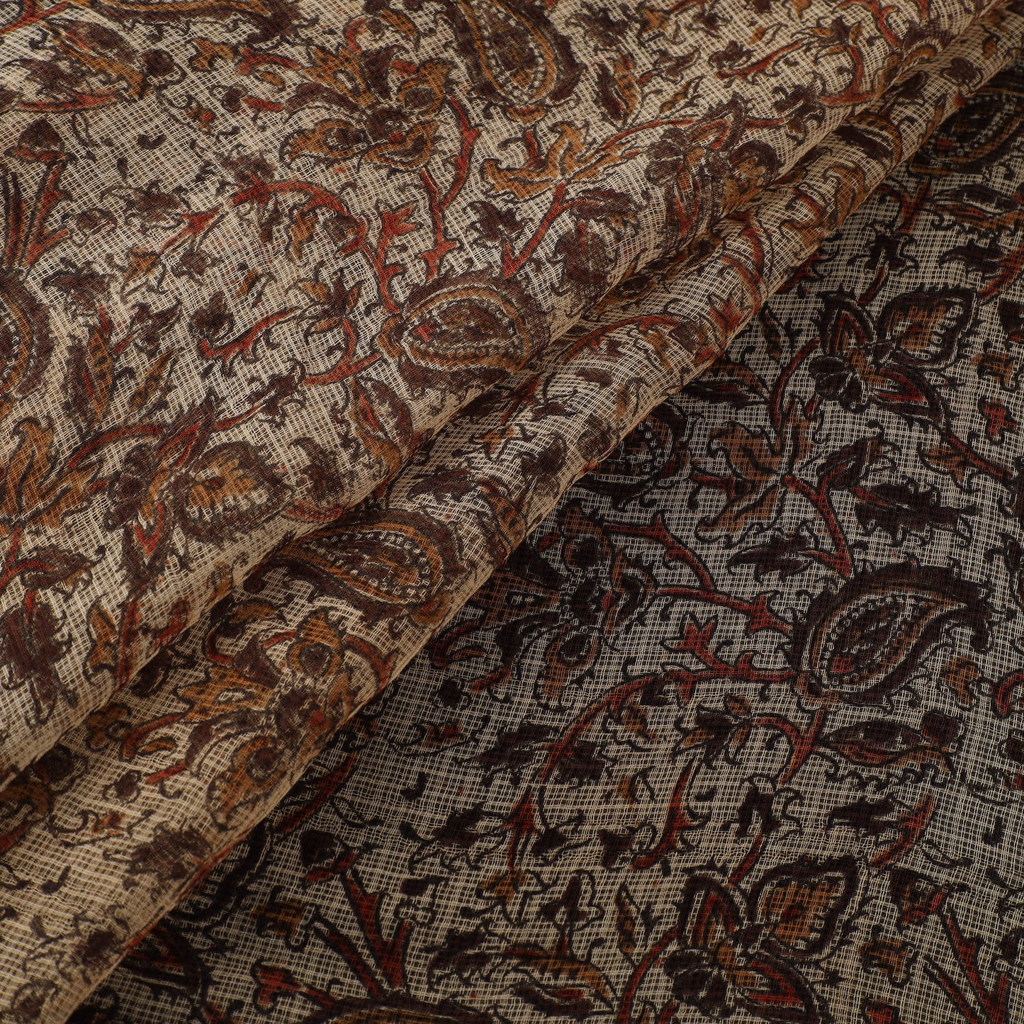 Pedana Hand Block Print Natural Dyed Kota Doria Cotton Kalamkari Fabric 01