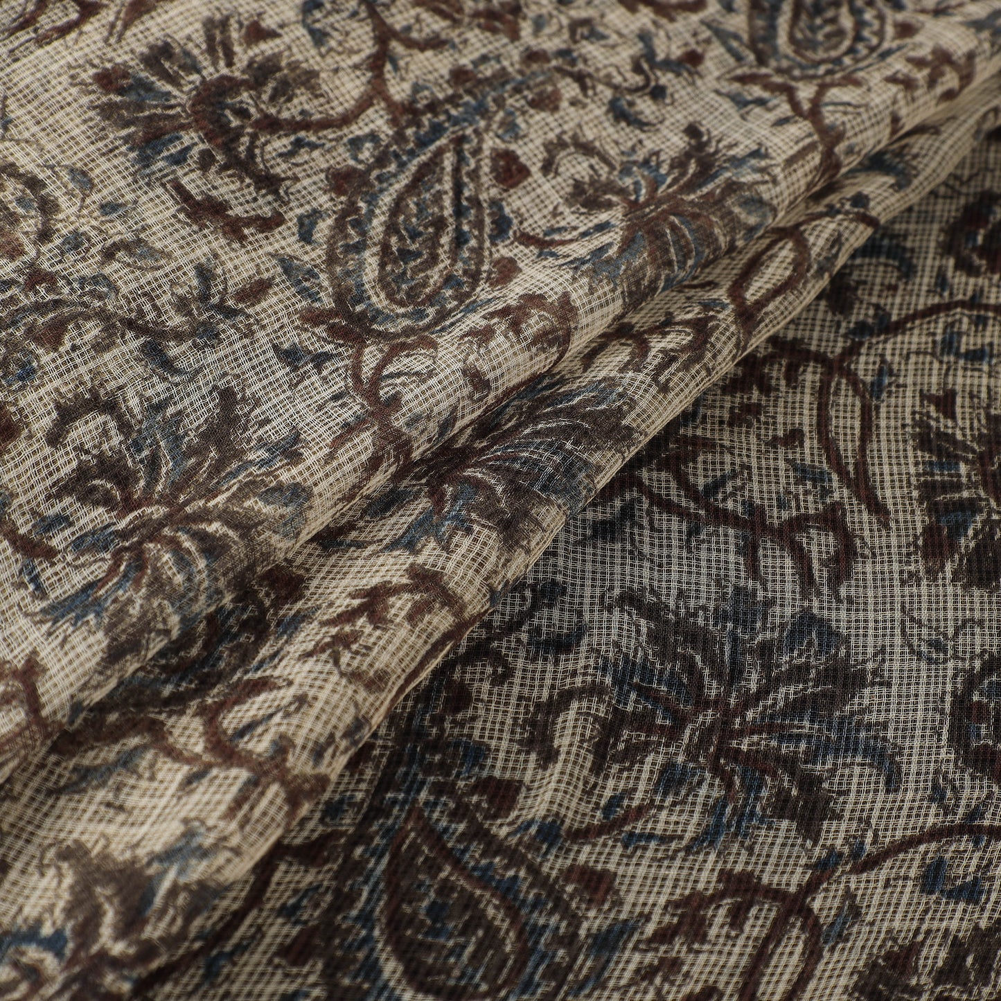 Pedana Hand Block Print Natural Dyed Kota Doria Cotton Kalamkari Fabric 02