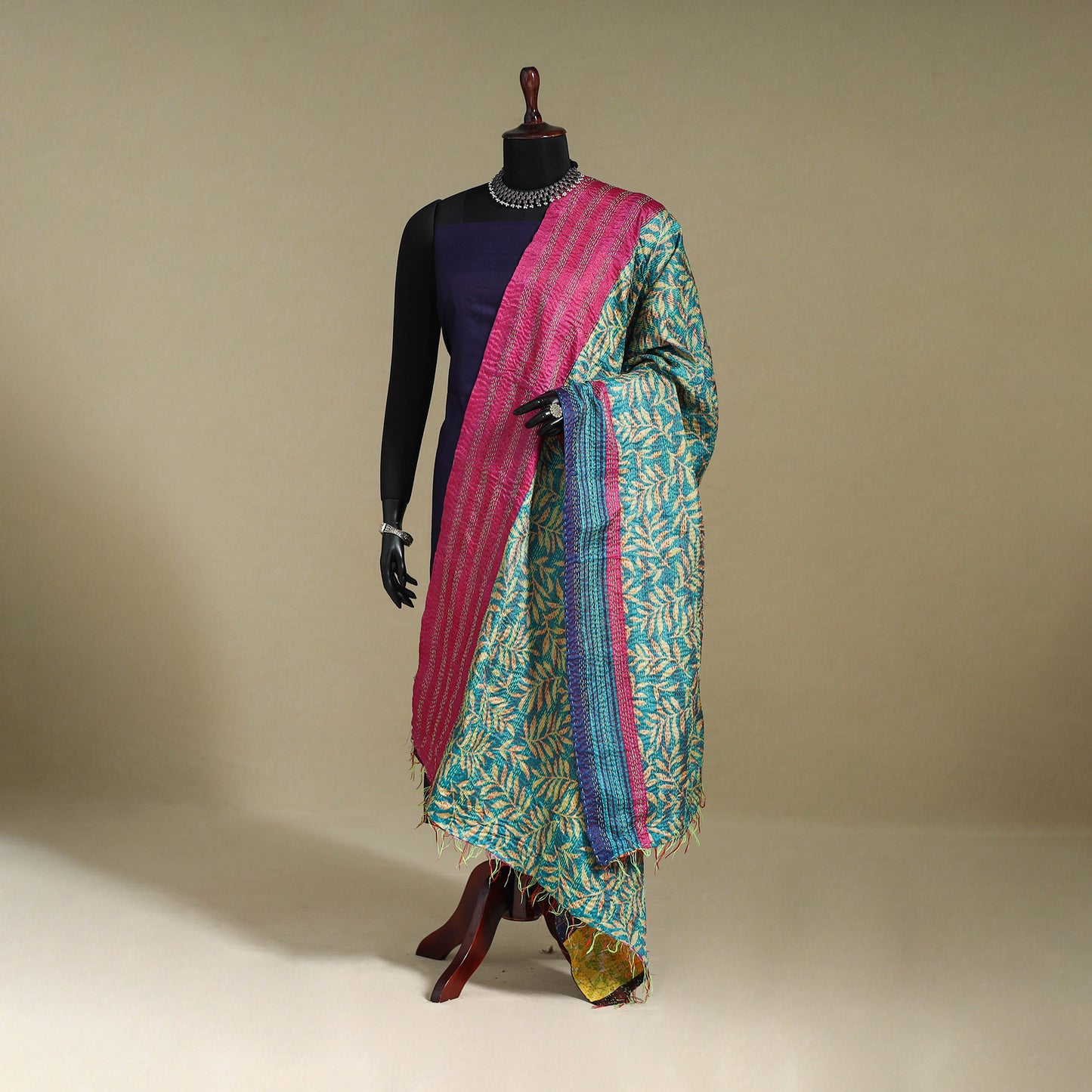Multicolor - patchwork reversible silk bengal kantha work