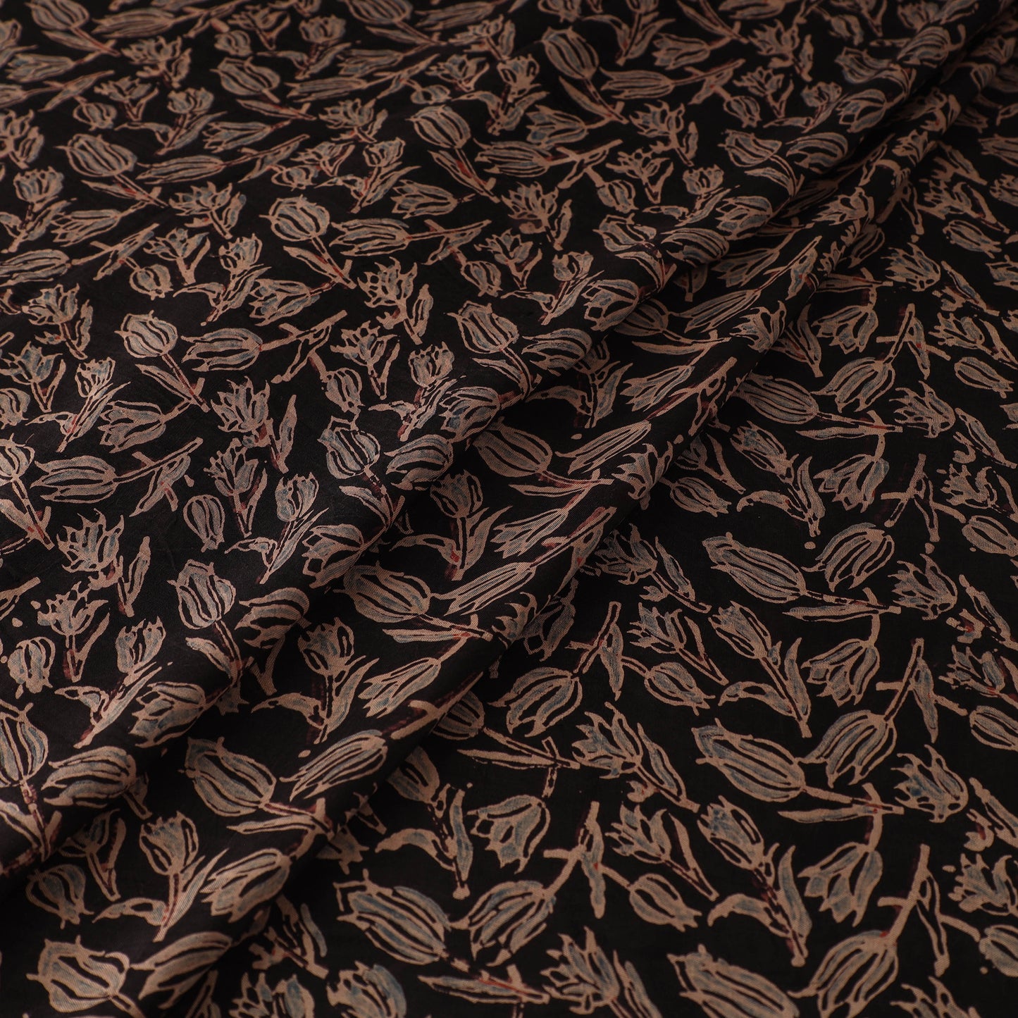 Ajrakh Hand Block Print Natural Dyed Handspun Handwoven Mulberry Silk Fabric 03