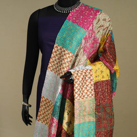 Multicolor - patchwork reversible silk bengal kantha work