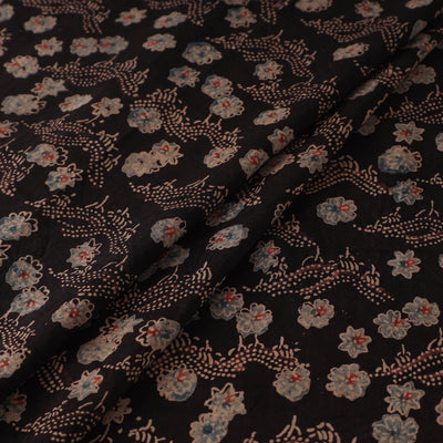 Ajrakh Hand Block Print Natural Dyed Handspun Handwoven Mulberry Silk Fabric 01