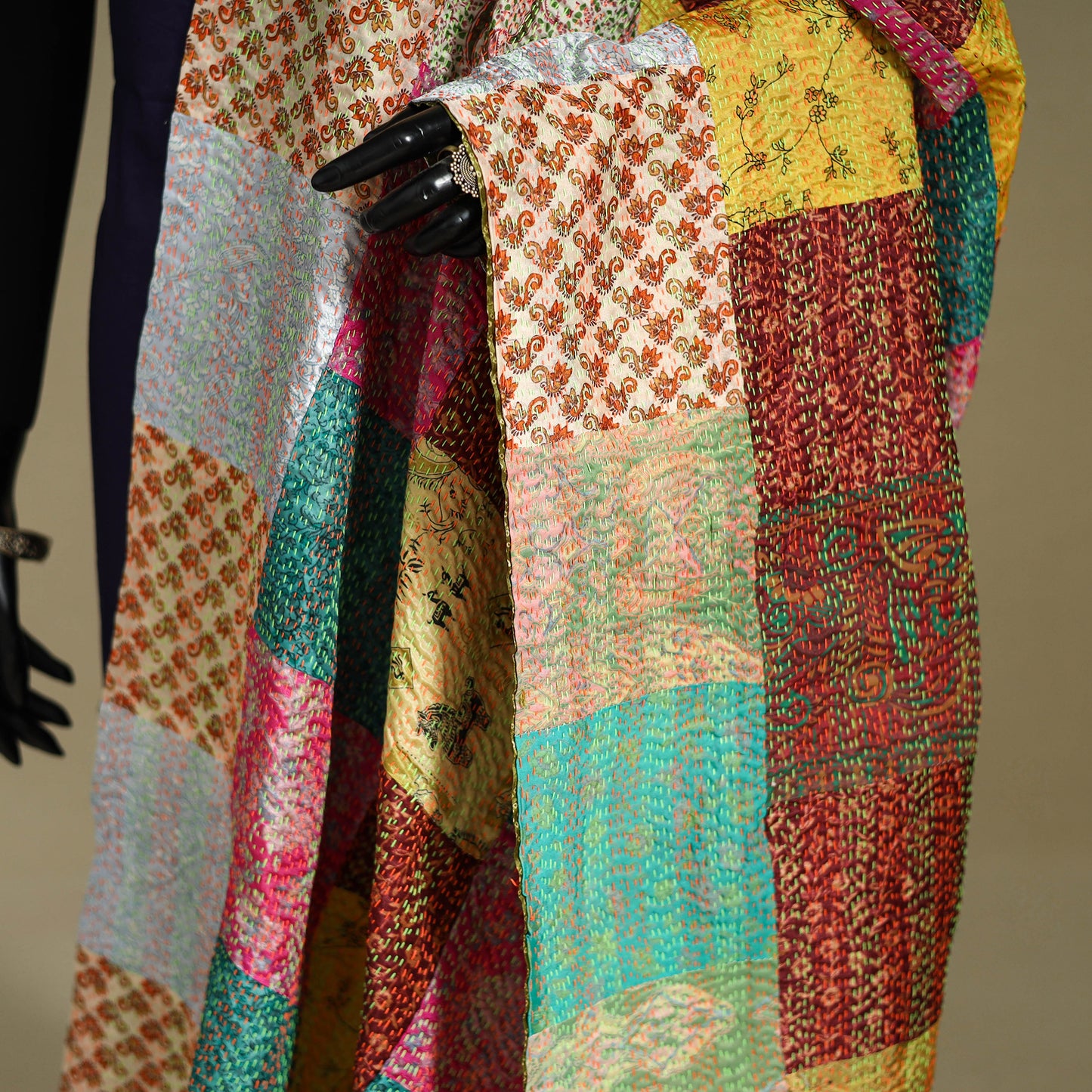 Multicolor - patchwork reversible silk bengal kantha work