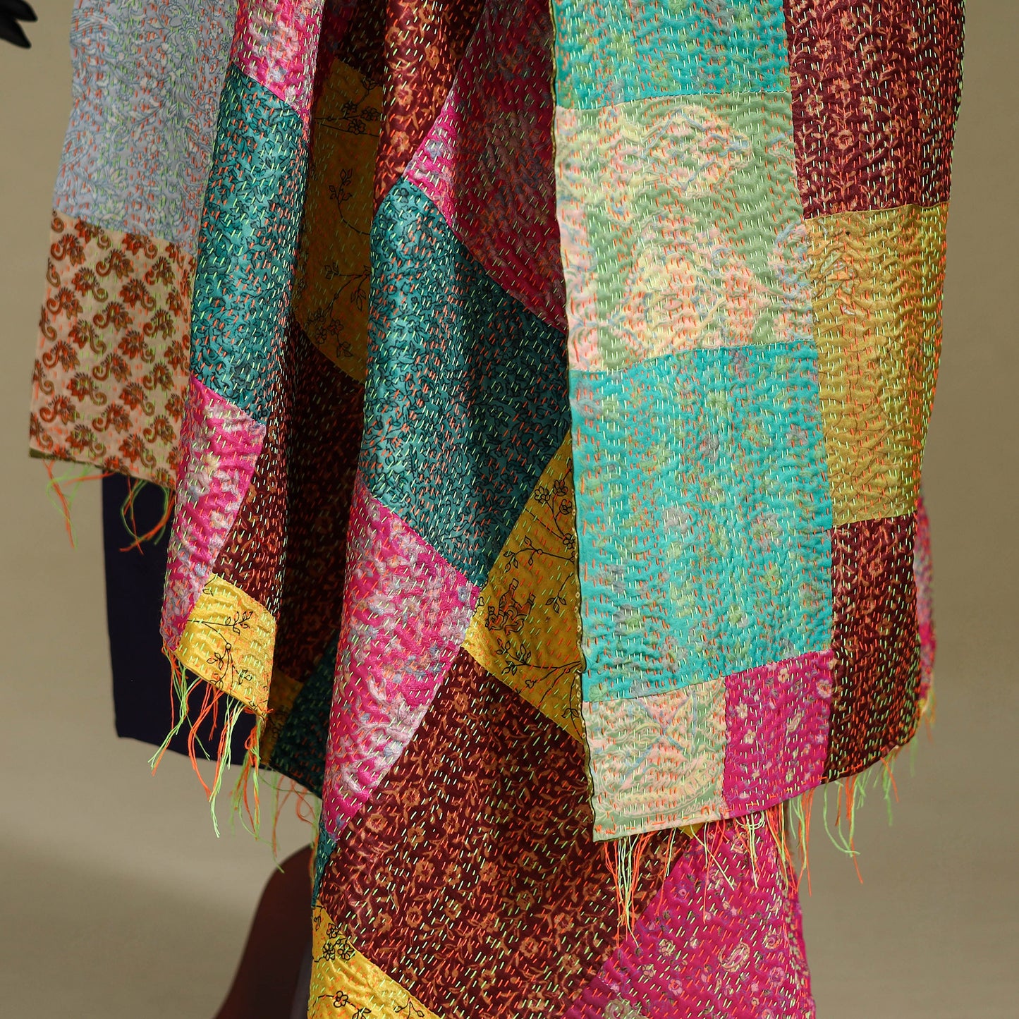 Multicolor - patchwork reversible silk bengal kantha work